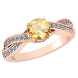Certified 1.05 Ctw Citrine And Diamond 18K Rose Gold Halo Ring