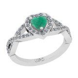 0.90 Ctw SI2/I1 Emerald And Diamond 14K White Gold Engagement Ring