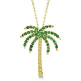 Tsavorite and Yellow Sapphire Palm Tree Necklace 14k Yellow Gold 0.30ctw