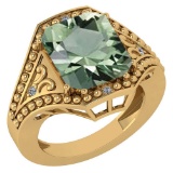 Certified 6.04 Ctw Green Amethyst And Diamond Ladies Fashion Halo Ring 14k Yellow Gold (VS/SI1) MADE