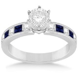 Channel Blue Sapphire and Diamond Engagement Ring 14k White Gold 1.60ctw
