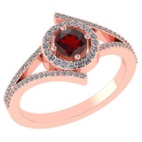 0.73 Ctw Garnet And Diamond 14k Rose Gold Halo Ring