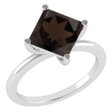 Certified 3.00 Ctw Smoky Quartz Ladies Fashion 14K White Gold Solitaire Ring (VS/SI1) MADE IN USA