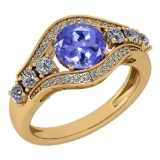 Certified 1.80 Ctw Tanzanite And Diamond Ladies Fashion Halo Ring 14k Yellow Gold MADE IN USA (VS/SI