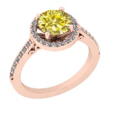 1.60 Ctw I2/I3 Treated Fancy Yellow And White Diamond 14K Rose Gold Engagement Halo Ring