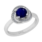 1.10 Ctw I2/I3 Blue Sapphire And Diamond 14K White Gold Anniversary Ring