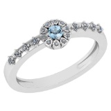 0.27 Ctw Aquamarine And Diamond 14k White Gold Halo Ring