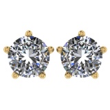 Certitifed 1.60 Ctw Round Diamond 14K Yellow Gold Stud Earrings