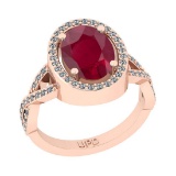 3.90 Ctw SI2/I1 Ruby And Diamond 14K Rose Gold Engagement Ring