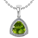 3.15 Ctw Peridot And Diamond 14k White Gold Pendant