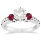 Three-Stone Ruby and Diamond Engagement Ring 14k White Gold 1.60ctw