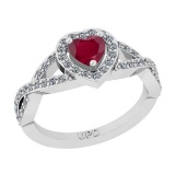 0.90 Ctw SI2/I1 Ruby And Diamond 14K White Gold Engagement Ring