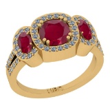 2.43 Ctw SI2/I1 Ruby And Diamond 14K Yellow Gold three Stone Engagement Ring