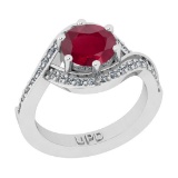 1.18 Ctw SI2/I1 Ruby And Diamond 14K White Gold Bridal Wedding Set Ring