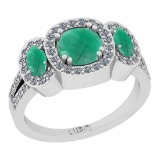 2.43 Ctw SI2/I1 Emerald And Diamond 14K White Gold three Stone Engagement Ring