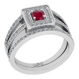 1.31 Ctw SI2/I1 Ruby And Diamond 14K White Gold Anniversary Set Ring