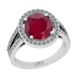 2.94 Ctw SI2/I1 Ruby And Diamond 14K White Gold Engagement Halo Ring