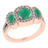 2.43 Ctw SI2/I1 Emerald And Diamond 14K Rose Gold three Stone Engagement Ring