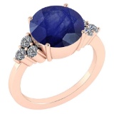 Certified 3.60 Ctw Blue Sapphire And Diamond Ring 14K Rose Gold
