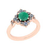 0.87 Ctw SI2/I1 Emerald And Diamond 14K Rose Gold Ring