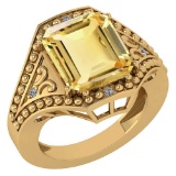 Certified 6.04 Ctw Citrine And Diamond Ladies Fashion Halo Ring 14k Yellow Gold (VS/SI1) MADE IN USA