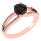 1.49 Ctw Smoky Quarzt And Diamond 14k Rose Gold Halo Ring