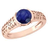 Certified 1.25 Ctw Blue Sapphire Ladies Fashion 14K Rose Gold Solitaire Ring (VS/SI1) MADE IN USA