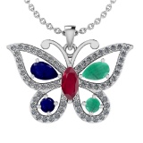 1.17 Ctw I2/I3 Multi Stone And Diamond 10K White Gold butterfly Necklace