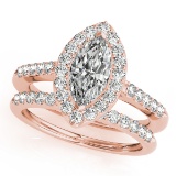 Certified 1.45 Ctw SI2/I1 Diamond 14K Rose Gold Anniversary Set Ring