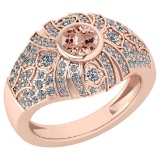 Certified 1.04 Ctw Morganite And Diamond Ladies Fashion Halo Ring 14K Rose Gold (VS/SI1) MADE IN USA