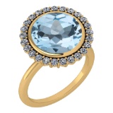 Certified 5.95 Ctw Blue Topaz And Diamond VS/SI1 Halo Ring 14K Yellow Gold MADE IN USA