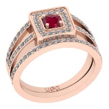1.31 Ctw SI2/I1 Ruby And Diamond 14K Rose Gold Anniversary Set Ring