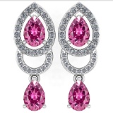 2.34 Ctw Pink Tourmaline And Diamond 14k White Gold Halo Dangling Earring