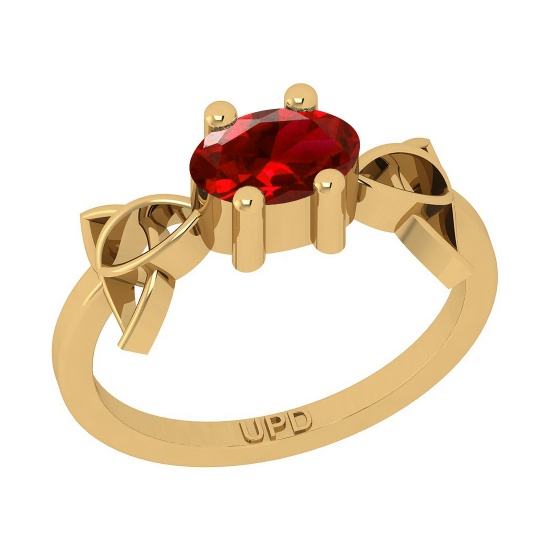 0.75 Ctw I2/I3 Red Sapphire 14K Yellow Gold Solitaire Ring