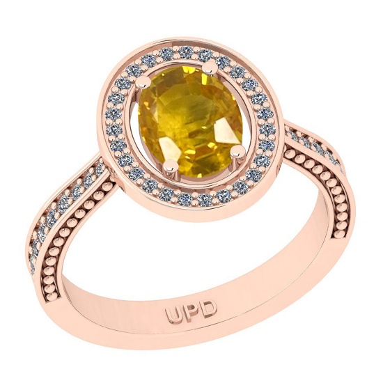 1.55 Ctw I2/I3 Yellow sapphire And Diamond 14K Rose Gold Engagement Ring