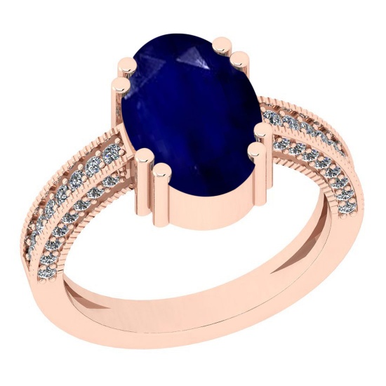 2.35 Ctw SI2/I1 Blue Sapphire And Diamond 14K Rose Gold Ring