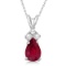 Pear Ruby and Diamond Solitaire Pendant Necklace 14k White Gold 0.75ctw
