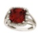 Cushion-Cut Garnet and Diamond Cocktail Ring 14k White Gold 8.05ctwtw