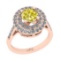 2.39 Ctw I2/I3 Treated Fancy Yellow And White Diamond 10K Rose Gold Engagement Halo Ring