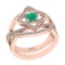 1.17 Ctw SI2/I1 Emerald And Diamond 14K Rose Gold Wedding Set Ring