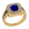 1.74 Ctw SI2/I1 Blue Sapphire And Diamond 14K Yellow Gold 2 Row Halo Engagement Ring