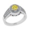 0.85 Ctw I2/I3 Treated Fancy Yellow And White Diamond 10K White Gold Engagement Halo Ring