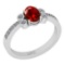 0.90 Ctw I2/I3 Red Sapphire And Diamond 14K White Gold Ring
