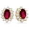 Oval Ruby and Diamond Accented Earrings 14k Yellow Gold 2.05ctw