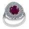 3.11 Ctw SI2/I1 Ruby And Diamond 18K White Gold Victorian Style Bridal Halo Ring