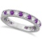 Diamond and Amethyst Eternity Ring Band 14k White Gold 1.08ctw