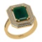 4.87 Ctw SI2/I1 Emerald And Diamond 14K Yellow Gold Double Row Engagement Halo Ring