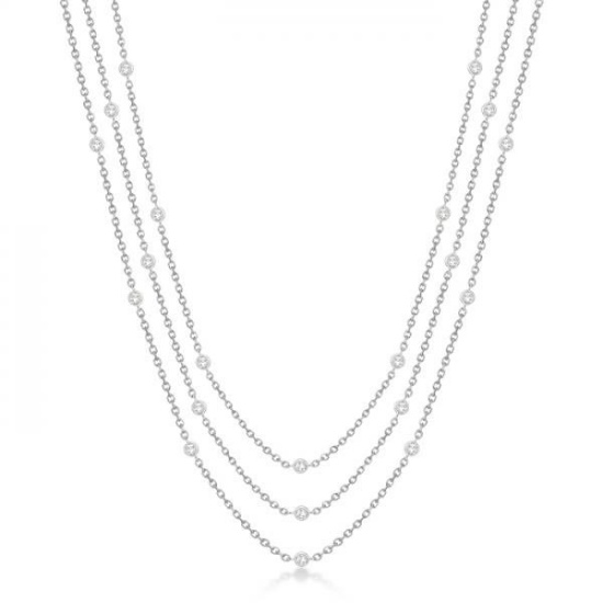 Three-Strand Diamond Station Necklace in 14k White Gold (1.40ct)