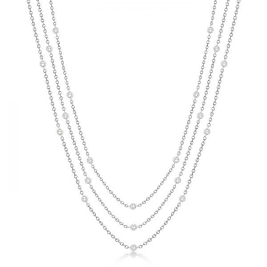 Three-Strand Diamond Station Necklace in 14k White Gold 1.40ctw