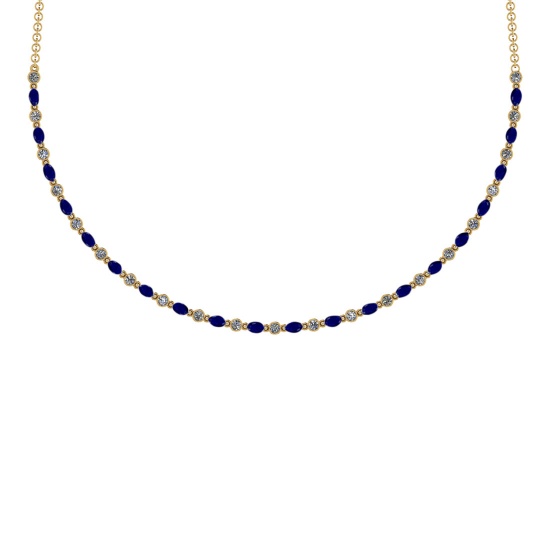 7.10 Ctw SI2/I1 Blue Sapphire And Diamond 14K Yellow Gold Necklace